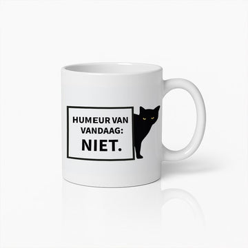 Grappige Zwarte Kat Mok – ‘Niet Vandaag’ Beker voor Kattenliefhebbers en Sarcastische Ochtenden