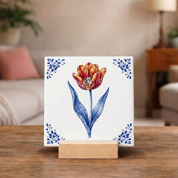 Delfts Blauw Tegeltje - Tulp
