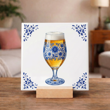 Delfts Blauw Tegeltje - Bierglas
