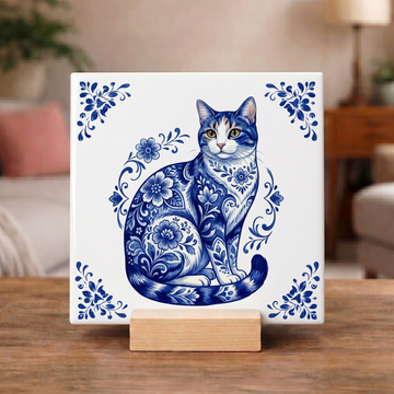 Delfts Blauw Tegeltje - Katje