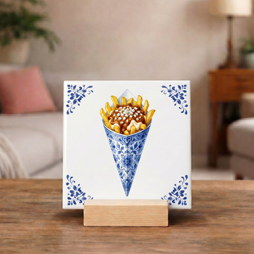 Delfts Blauw Tegeltje - Hollandse Patatje Oorlog