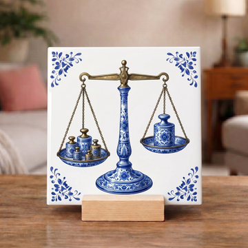 Delfts Blauw Tegeltje - Antieke Weegschaal