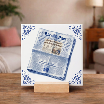 Delfts Blauw Tegeltje - Krant