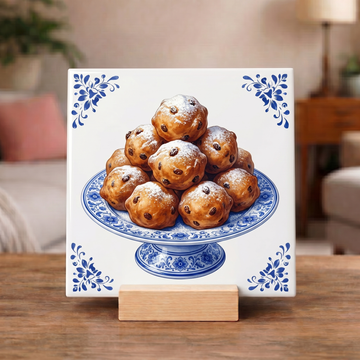 Delfts Blauw Tegeltje - Schaal Hollandse Oliebollen
