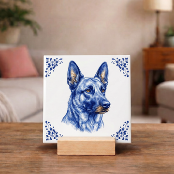 Delftsblauw Tegeltje 11x11 Mechelse Herder – Cadeau voor hondenliefhebber of baasje