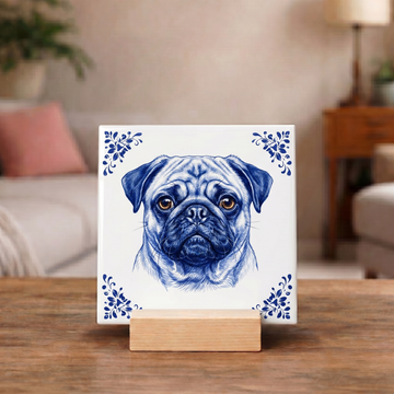 Delftsblauw Tegeltje 11x11 Mopshond – Cadeau voor hondenliefhebber of baasje