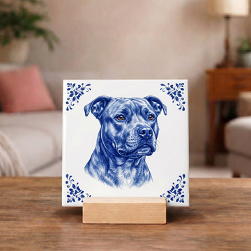 Delftsblauw Tegeltje 11x11 Staffordshire Bull Terrier – Cadeau voor hondenliefhebber of baasje
