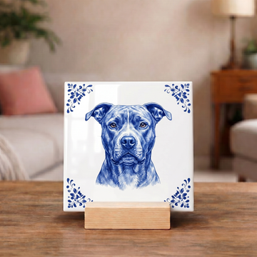 Delftsblauw Tegeltje 11x11 Staffordshire Bull Terrier – Cadeau voor hondenliefhebber of baasje