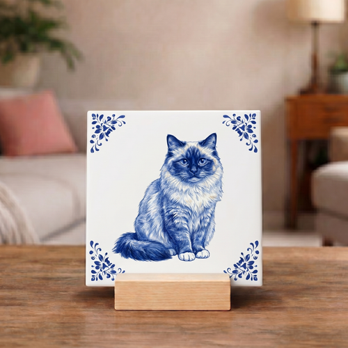 Delftsblauw Tegeltje "Ragdoll Kat"