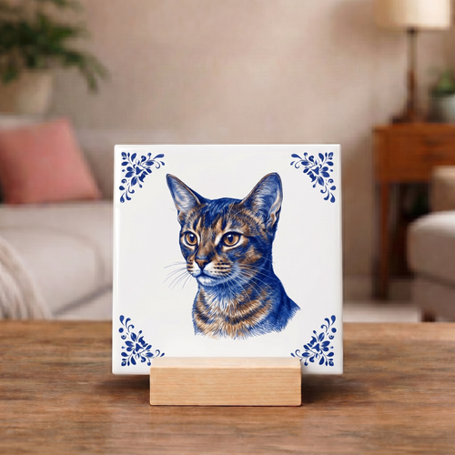 Delftsblauw Tegeltje "Abessijn Kat"