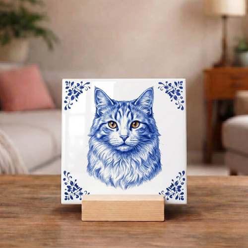 Delftsblauw Tegeltje "Noorse Boskat"