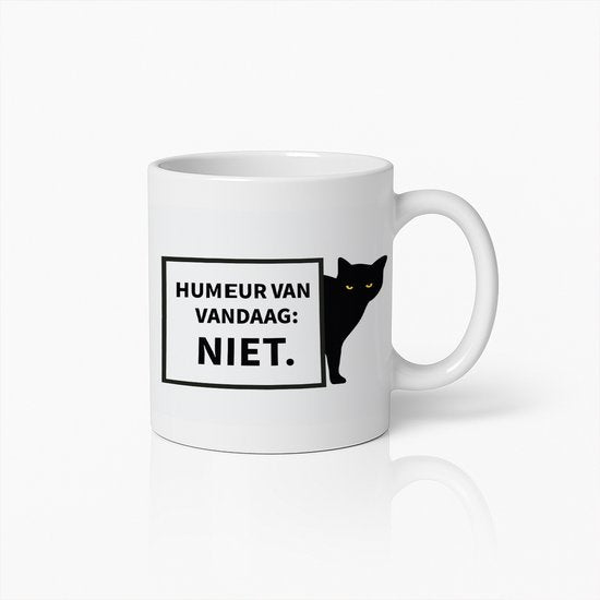 Grappige Zwarte Kat Mok – ‘Niet Vandaag’ Beker voor Kattenliefhebbers en Sarcastische Ochtenden