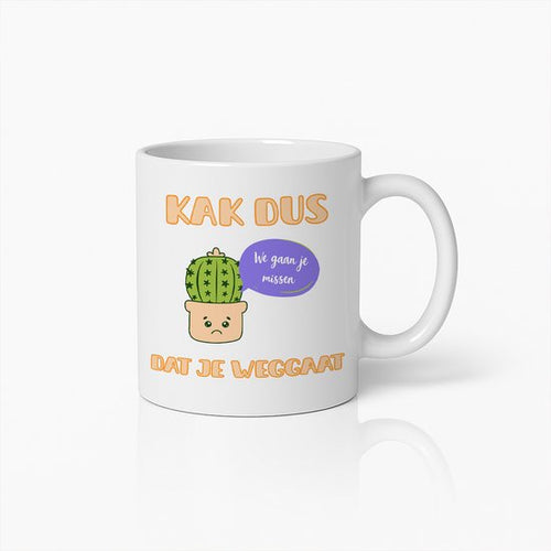 Grappige Afscheid Mok 330ml – “Kak Dus Dat Je Weggaat” Cactus Ontwerp Beker – Leuk Afscheidscadeau voor Collega’s & Vrienden