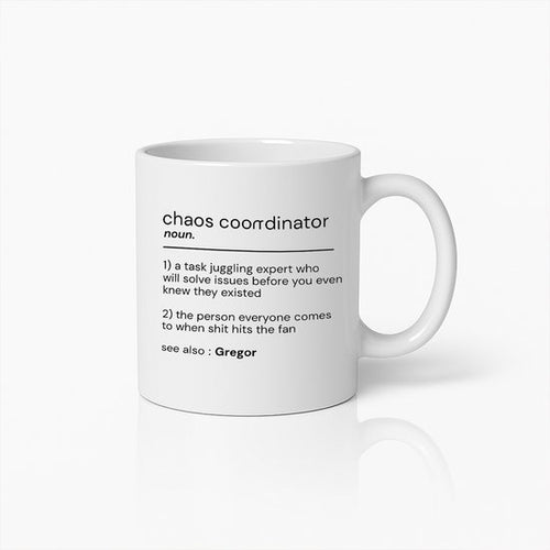 Chaos Coördinator Definitie Mok – Grappige Gepersonaliseerde Koffiebeker voor op Kantoor – Uniek Cadeau voor Drukke Professionals
