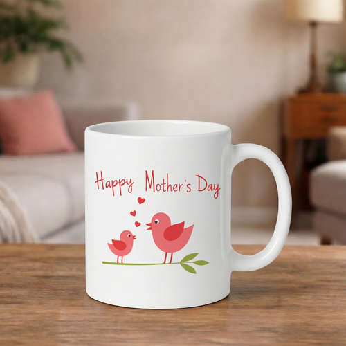 Happy Mother's Day Mok met Schattige Vogeltjes – Keramische Koffiebeker 330ML – Cadeau voor Mama