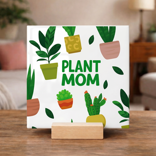Plant Mom Keramische Tegel – Schattig Kamerplanten Ontwerp Wandtegel – Perfect Cadeau voor Plantenliefhebbers & Groene Huisdecoratie