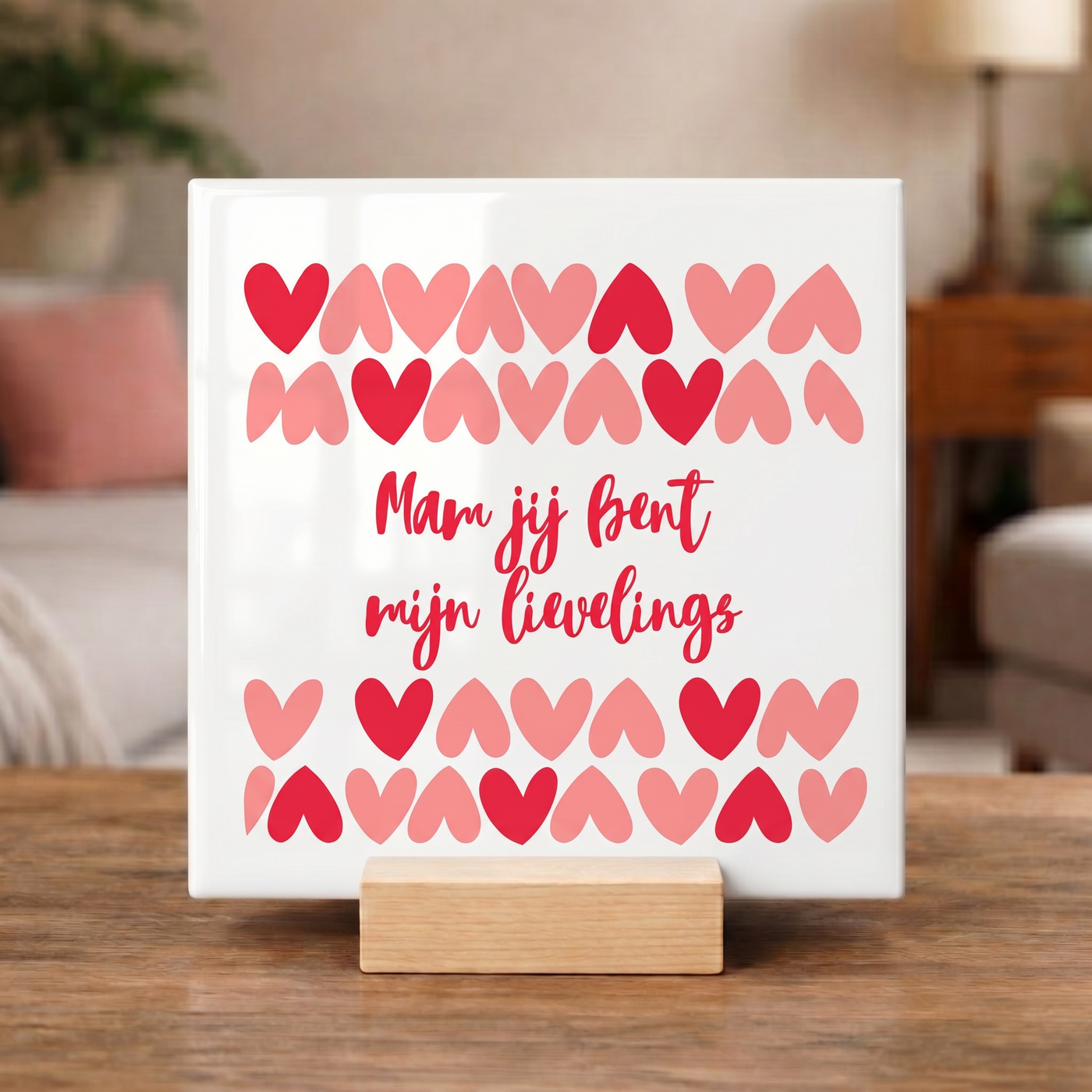 Moeder Tegel “Mam, Jij Bent Mijn Lievelings” – Hartverwarmende Keramische Cadeautegel met Hartjes voor Moederdag of Verjaardag