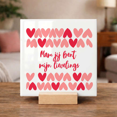 Moeder Tegel “Mam, Jij Bent Mijn Lievelings” – Hartverwarmende Keramische Cadeautegel met Hartjes voor Moederdag of Verjaardag