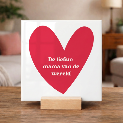 Keramische Hart Tegel – “De Liefste Mama van de Wereld” – Rood Hart Ontwerp Moederdag Cadeau & Woondecoratie