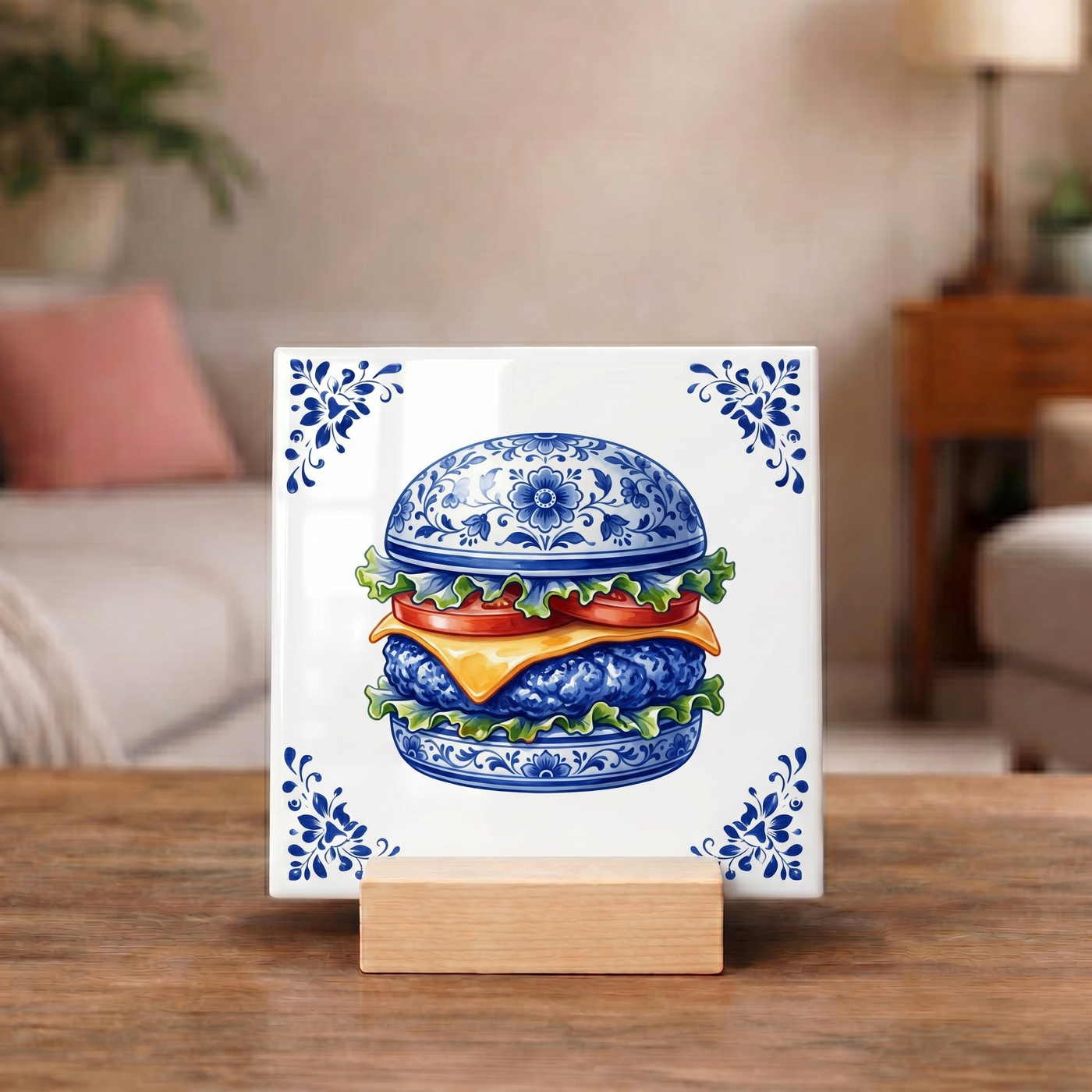 Delfts Blauw Tegeltje - Hamburger