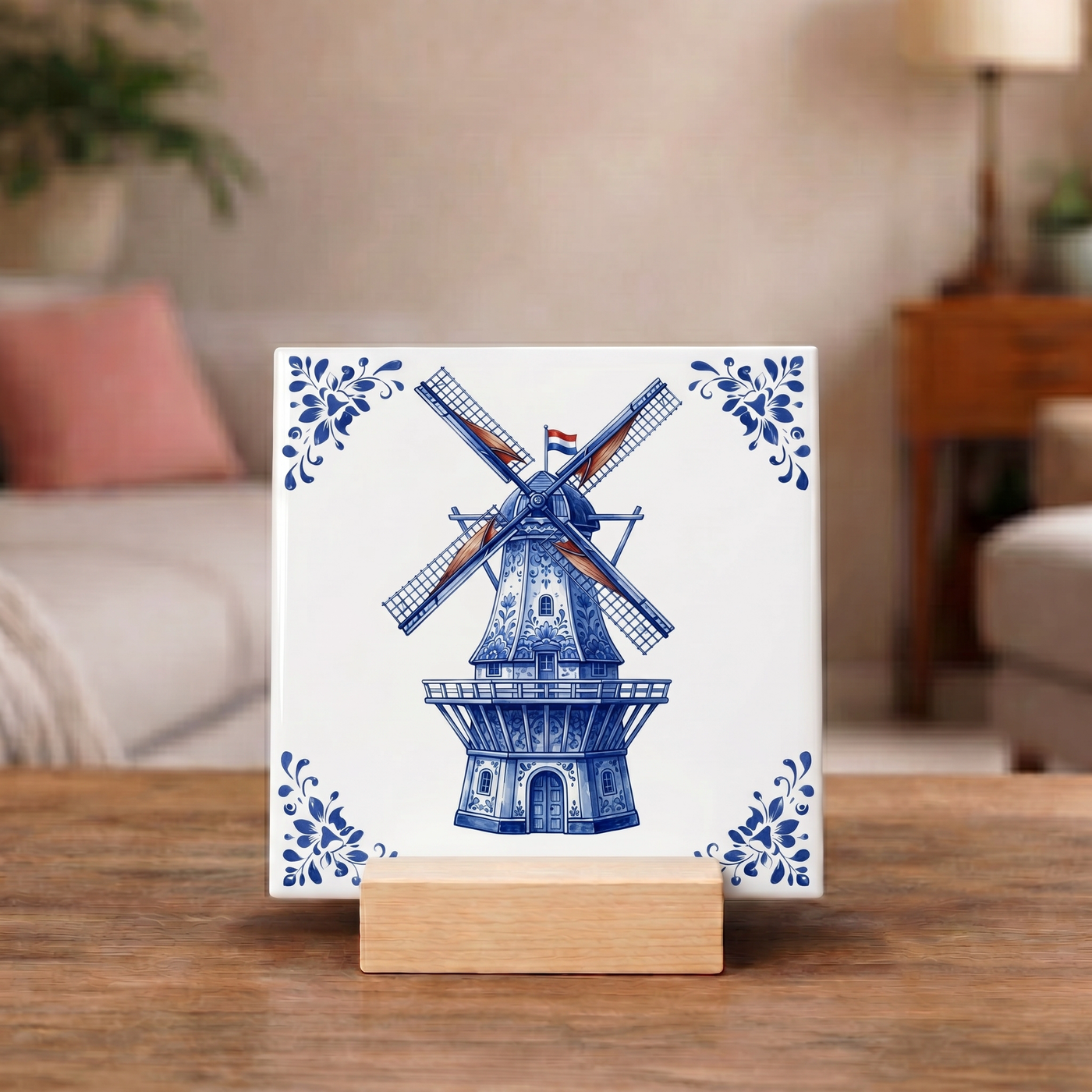 Delfts Blauw Tegeltje - Molen Vlag