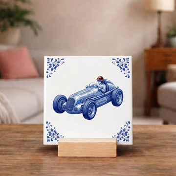 Delfts Blauw Tegeltje - Authentieke Raceauto