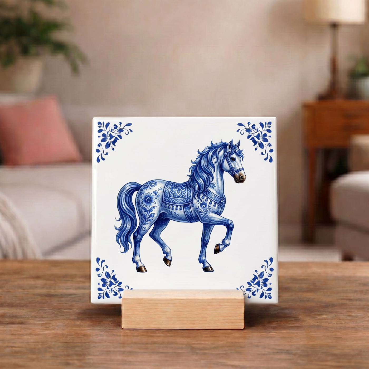 Delfts Blauw Tegeltje - Paard