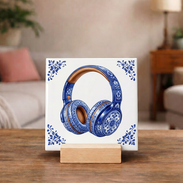 Delfts Blauw Tegeltje - Koptelefoon