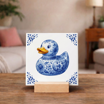 Delfts Blauw Tegeltje - Rubber Eendje