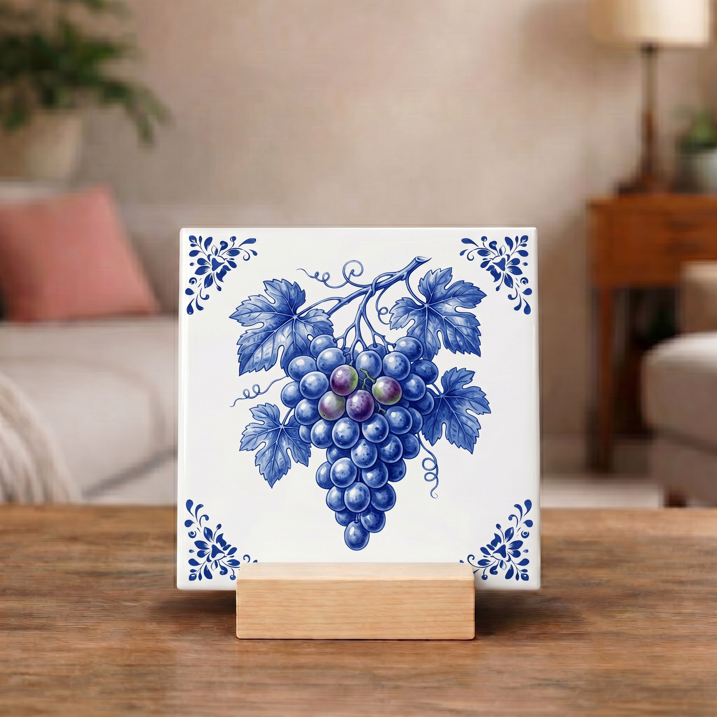Delfts Blauw Tegeltje - Druiventros
