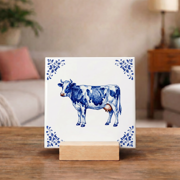 Delfts Blauw Tegeltje - Koe
