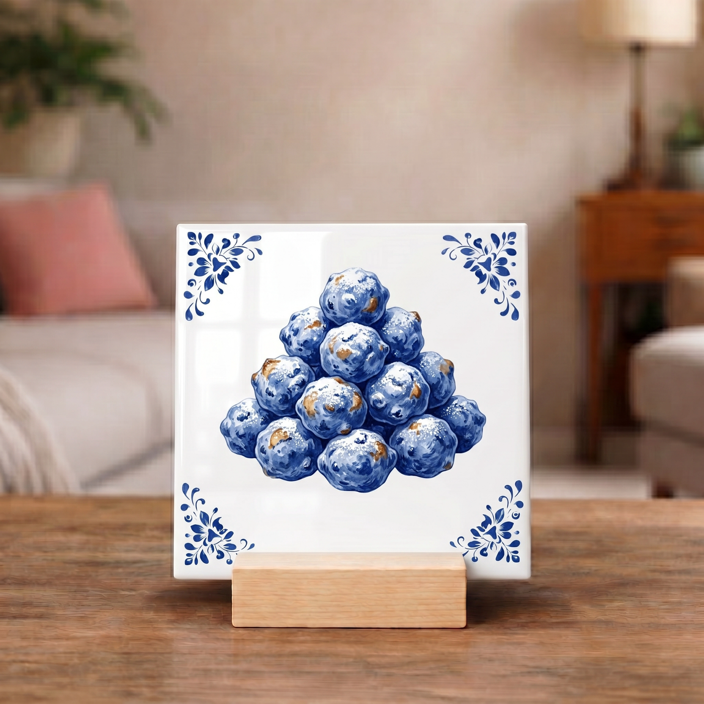 Delfts Blauw Tegeltje - Hollandse Oliebollen