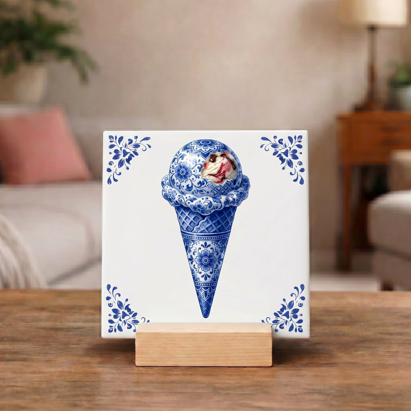 Delfts Blauw Tegeltje - IJshoorntje