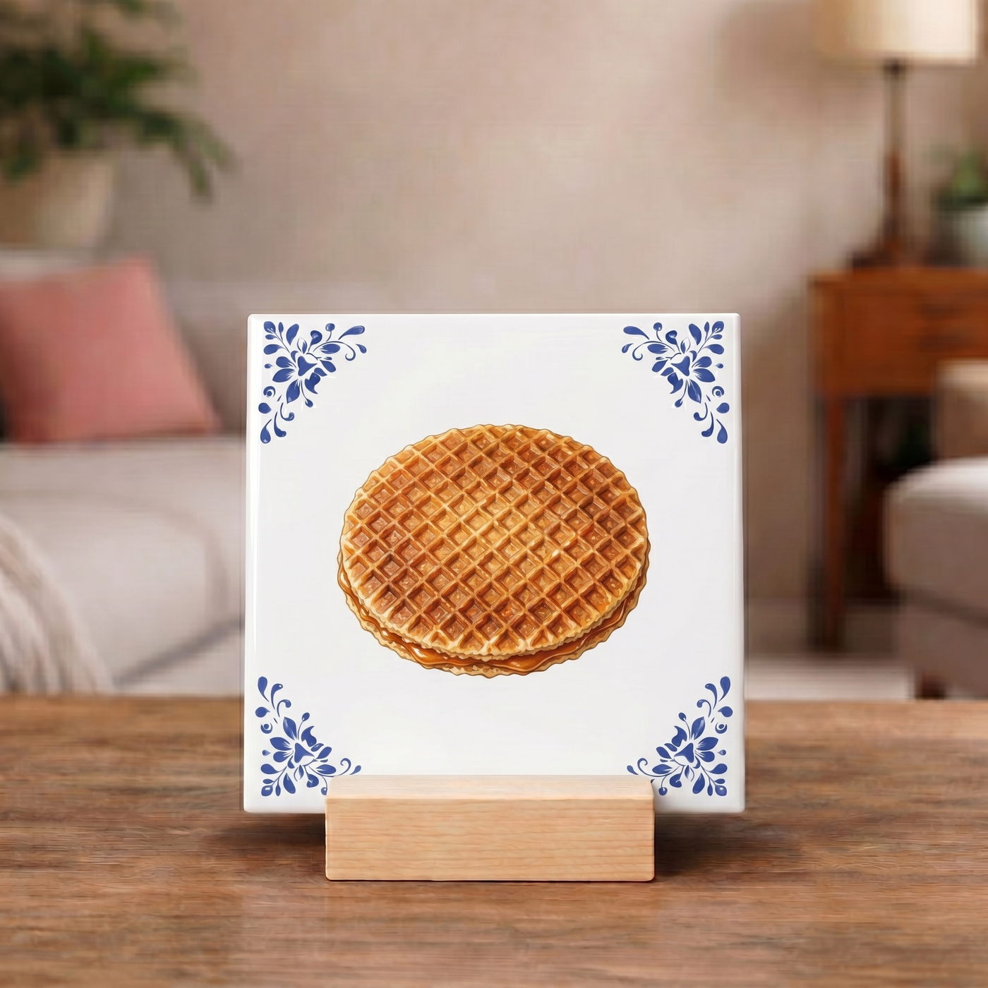 Delfts Blauw Tegeltje - Hollandse Stroopwafel
