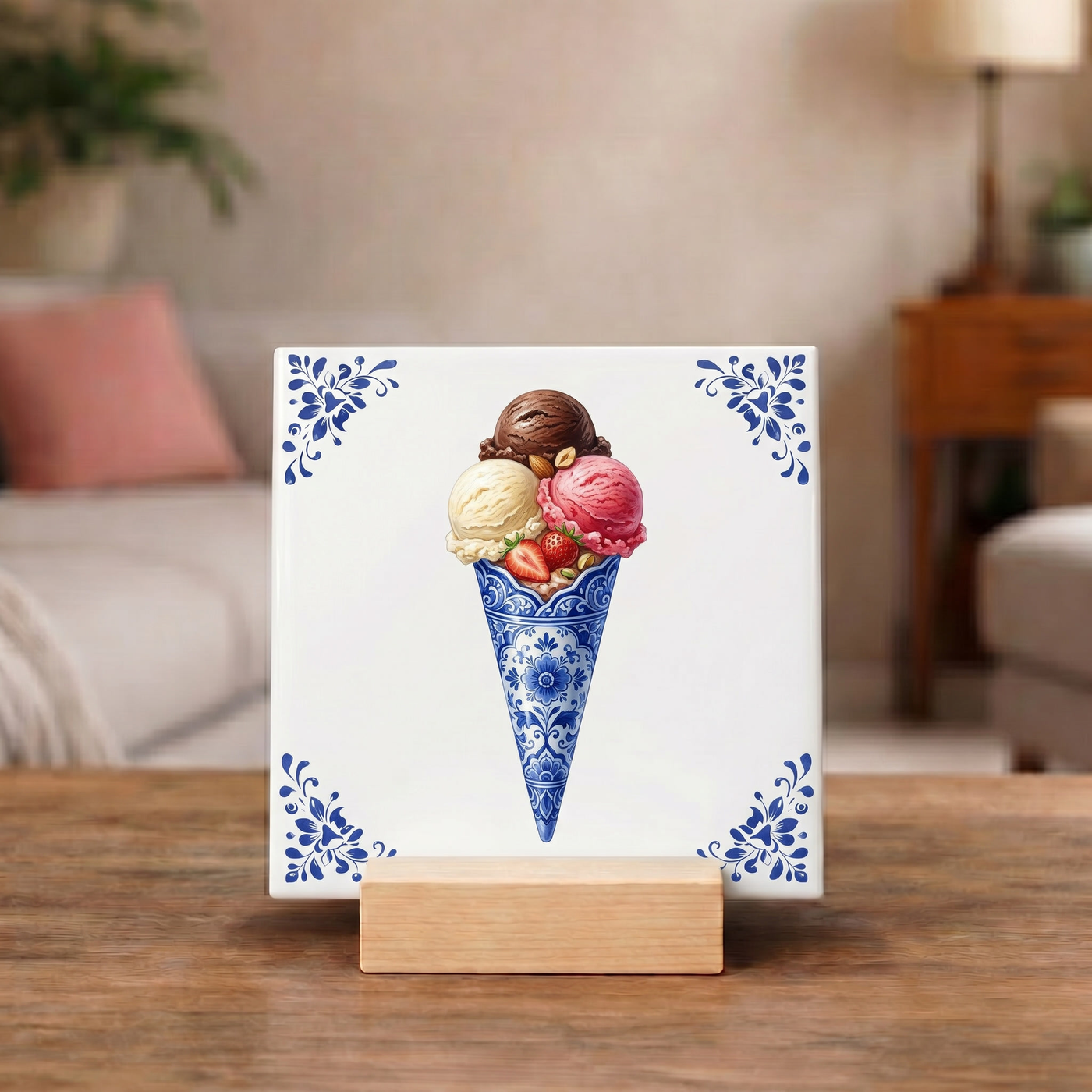 Delfts Blauw Tegeltje - Hoorntje Schepijs