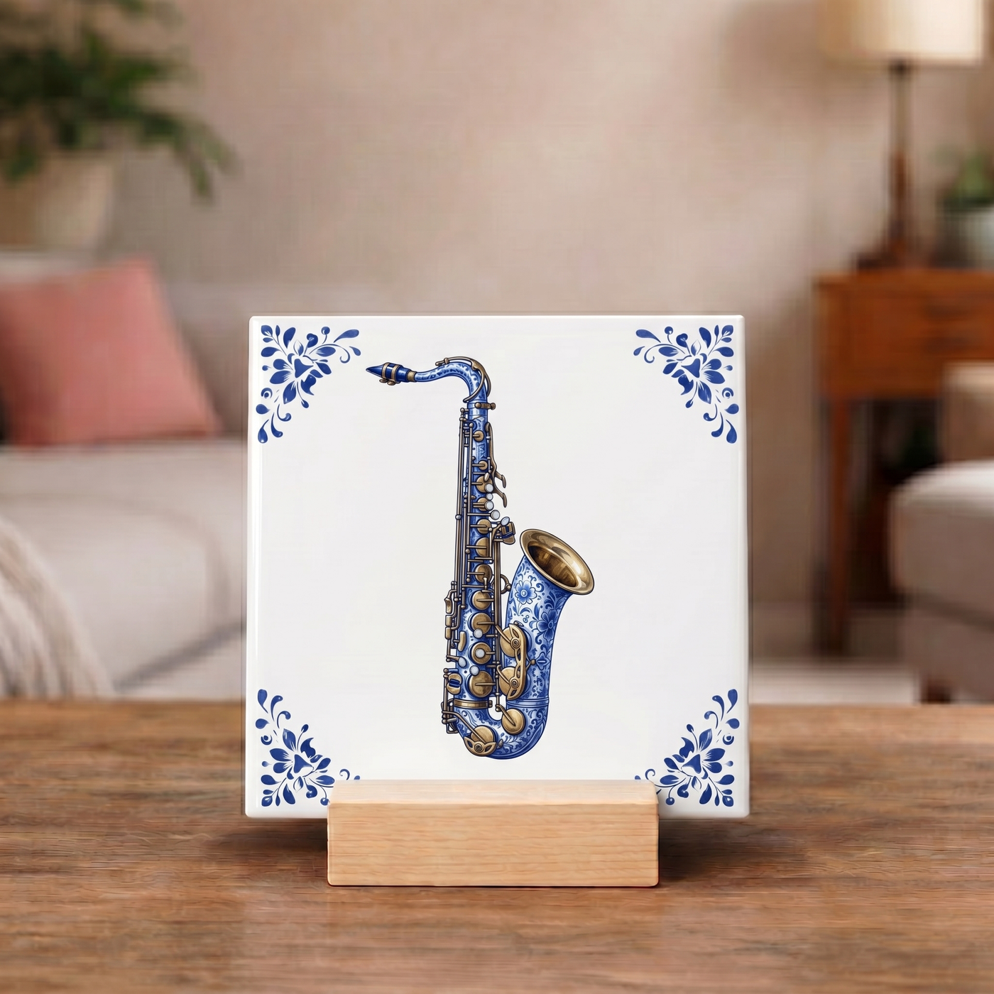 Delfts Blauw Tegeltje - Saxofoon