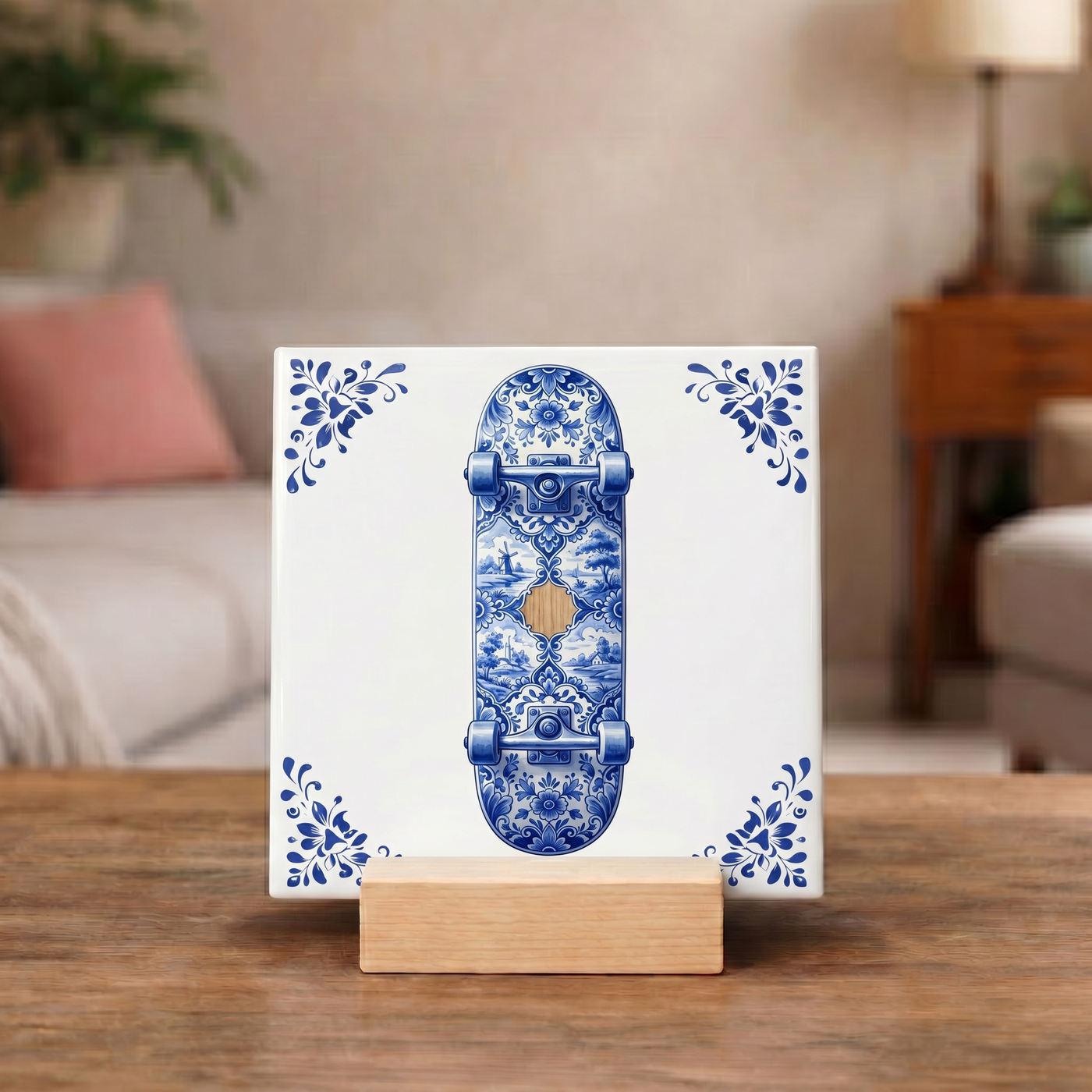 Delfts Blauw Tegeltje - Skatebord
