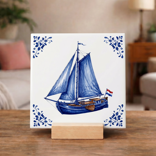 Delfts Blauw Tegeltje - Zeilboot