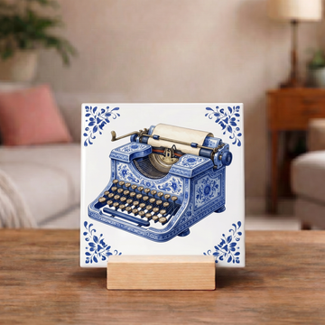 Delfts Blauw Tegeltje - Antieke Typmachine