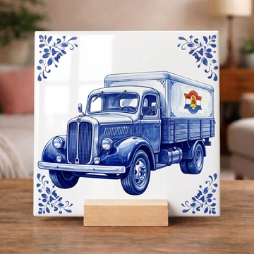 Delfts Blauw Tegeltje - Antieke Vrachtauto