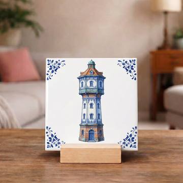 Delfts Blauw Tegeltje - Watertoren
