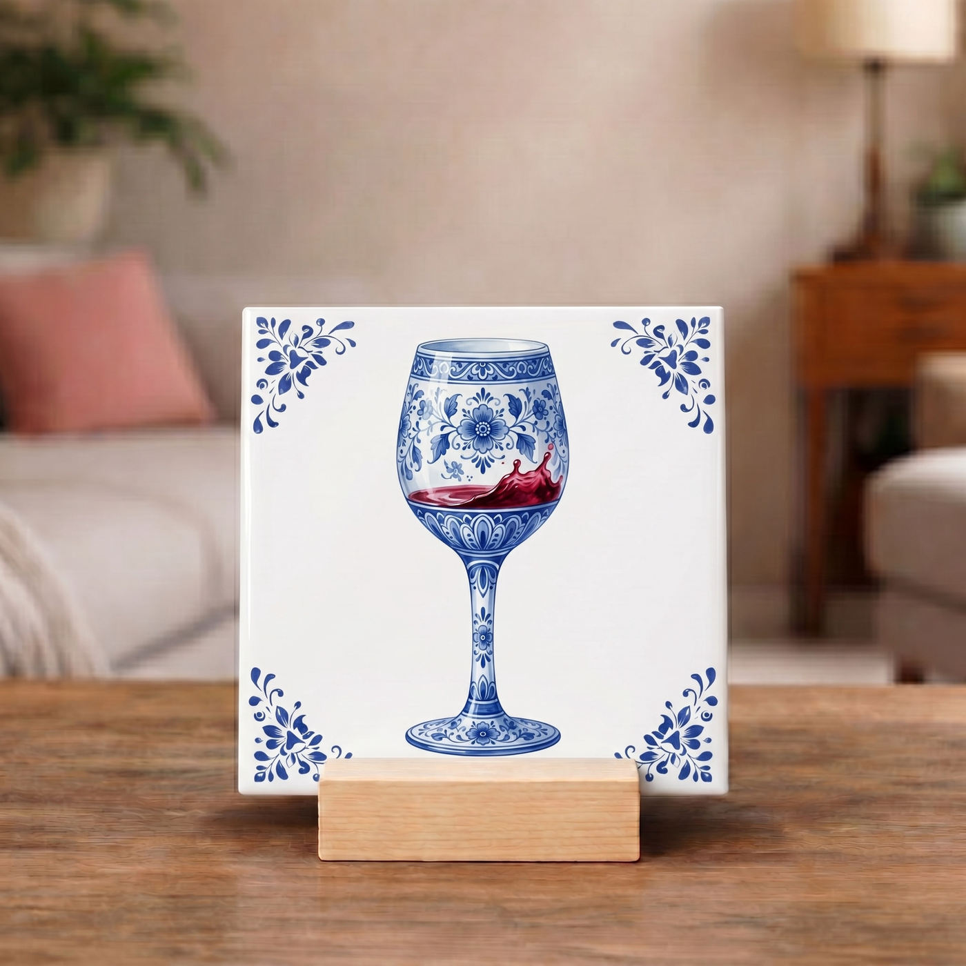 Delfts Blauw Tegeltje - Wijnglas