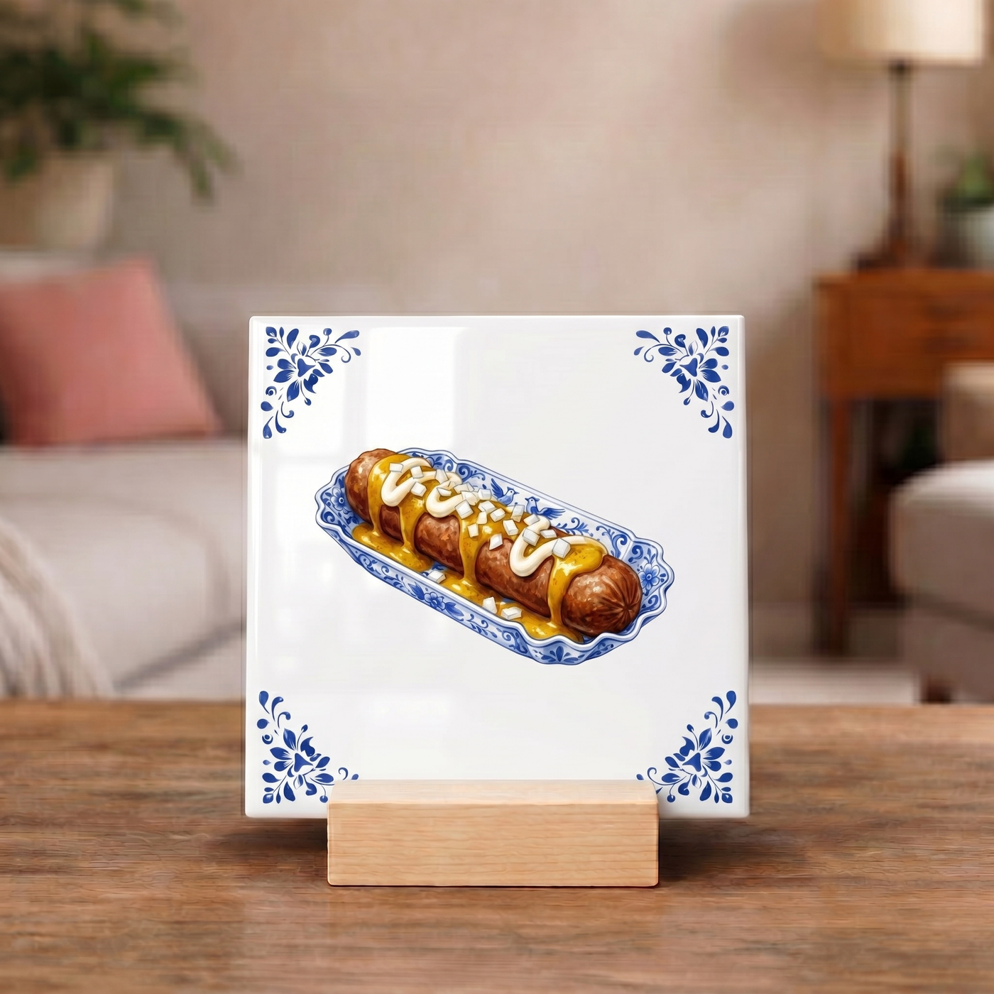 Delfts Blauw Tegeltje - Hollandse Frikandel Speciaal