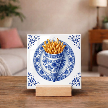 Delfts Blauw Tegeltje - Puntzak Patat/Friet