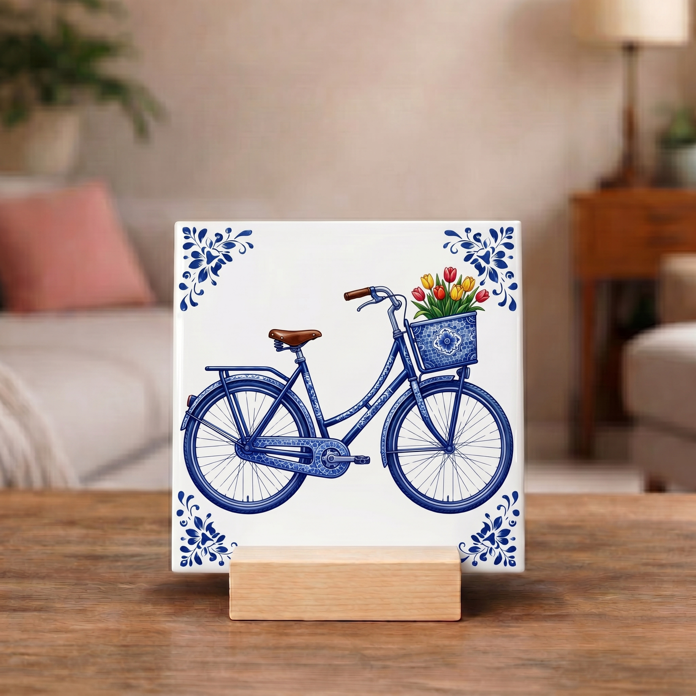 Delfts Blauw Tegeltje - Hollandse Fiets