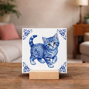 Delfts Blauw Tegeltje - Kitten