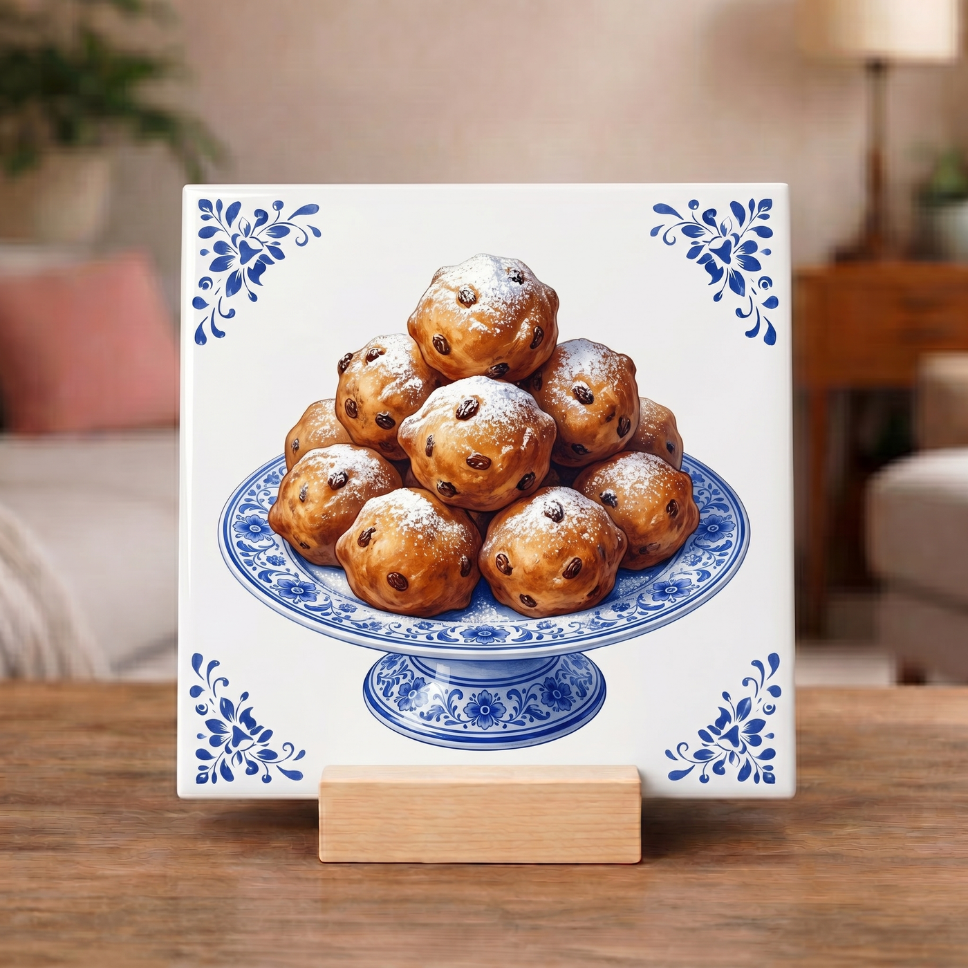 Delfts Blauw Tegeltje - Schaal Hollandse Oliebollen
