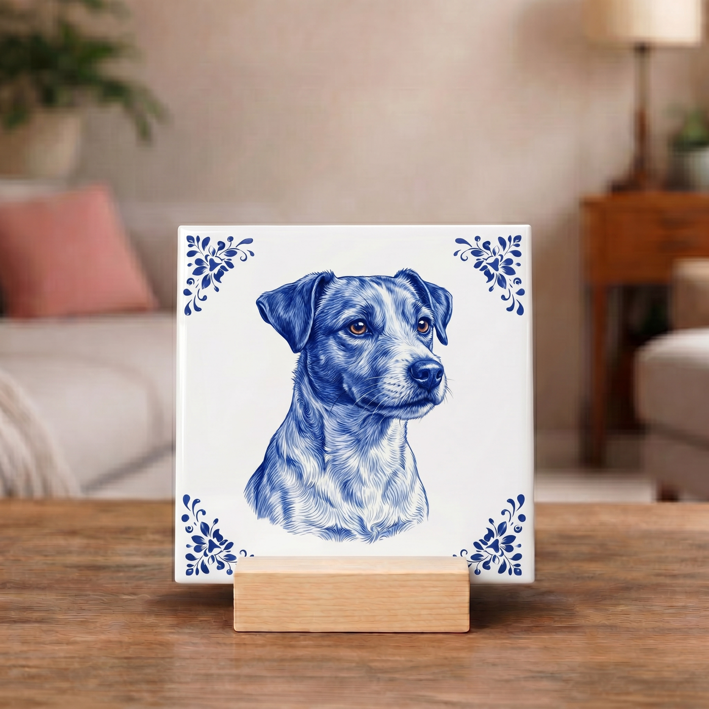 Delftsblauw Tegeltje 11x11 Jack Russell – Cadeau voor hondenliefhebber of baasje