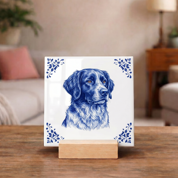 Delftsblauw Tegeltje 11x11 Stabijhoun – Cadeau voor hondenliefhebber of baasje