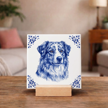 Delftsblauw Tegeltje 11x11 Australian Shepherd – Cadeau voor hondenliefhebber of baasje